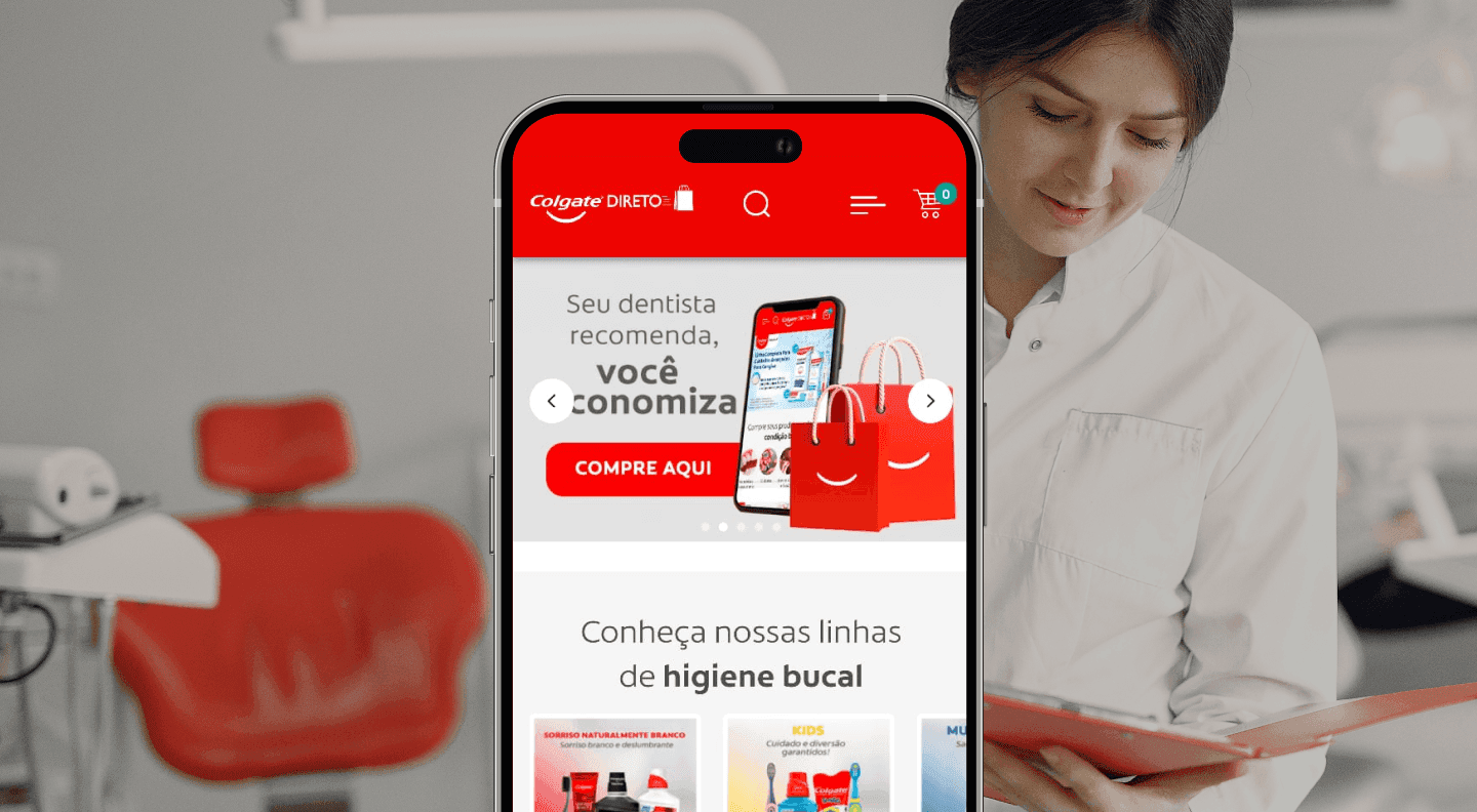 B2B project with migration to VTEX IO. Customization of the sales flow to help Colgate reach healthier horizons at an international level.